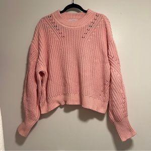 La Ligne Pink Cropped Chunky Cotton Knit Normandy Sweater Medium